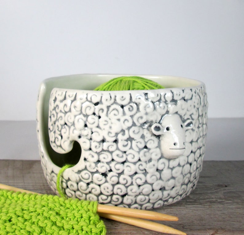 Sheep Knitting Bowl Yarn bowl Pottery Ceramic Knitter gift Ready to ship image 3