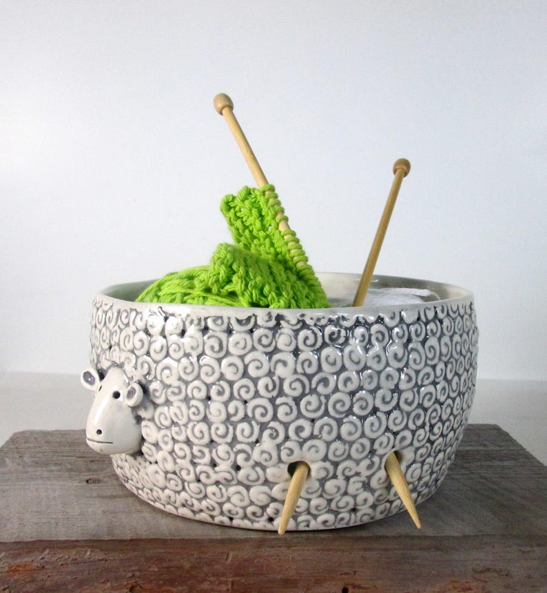 Large Sheep Yarn bowl Pottery Ceramic Knitter gift Ready to ship image 3