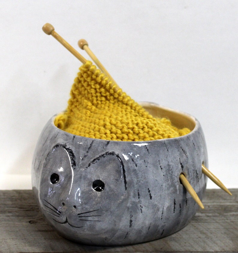Cat Yarn Bowl Gift for knitter Pottery Ceramic Ready to ship image 2