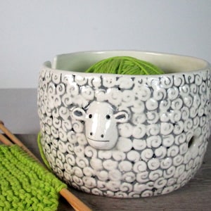 Sheep Knitting Bowl Yarn bowl Pottery Ceramic Knitter gift Ready to ship image 2