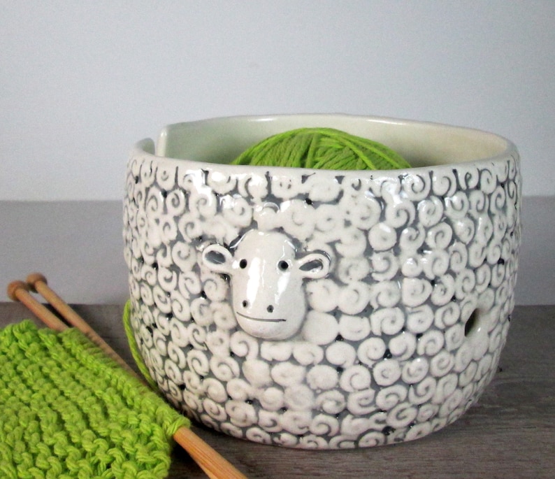 Sheep Knitting Bowl Yarn bowl Pottery Ceramic Knitter gift Ready to ship image 2