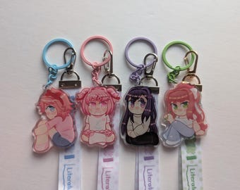doki doki literature club casual sayori natsuki yuri monika 2.5 inch epoxy keychains with wristlet lanyard