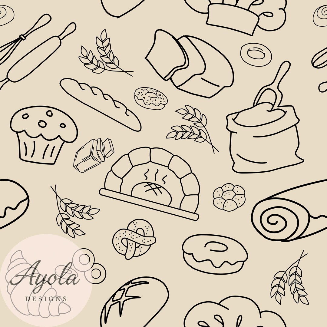 Bakery Pattern Line Bakery Line Art Seamless Pattern Digital Paper (PNG + JPEG Download) - Etsy