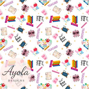 Teacher seamless pattern |Back to School Seamless Pattern | Pencil bows seamless|Kawaii Clipart|Book Lover, Planner, For Sublimation