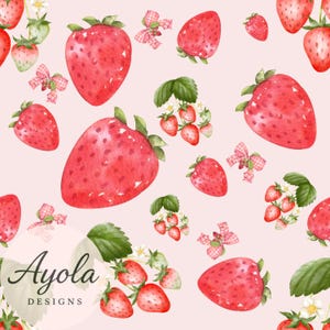 Strawberry Seamless Pattern: Cottage Watercolor Floral Background (Digital Download)