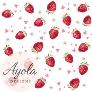 Strawberry Seamless Pattern: Cottagecore Floral Repeat (Digital Download, 12x12in PNG/JPG Files)