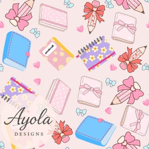 Back to School Seamless Pattern | Pencil bows seamless, Cute School Supplies,Kawaii Stationery Clipart,Book Pencil, Planner, For Sublimation