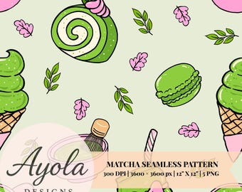 Matcha Seamless Pattern (5 PNG Download)