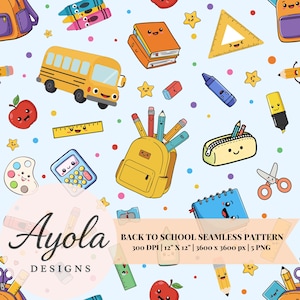 Back to School Seamless Pattern: Schulmaterial-Digitalpapier (5 PNG)