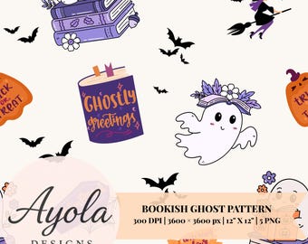 Halloween Ghost Seamless Pattern – Spooky Digital Paper (5 PNG Download)