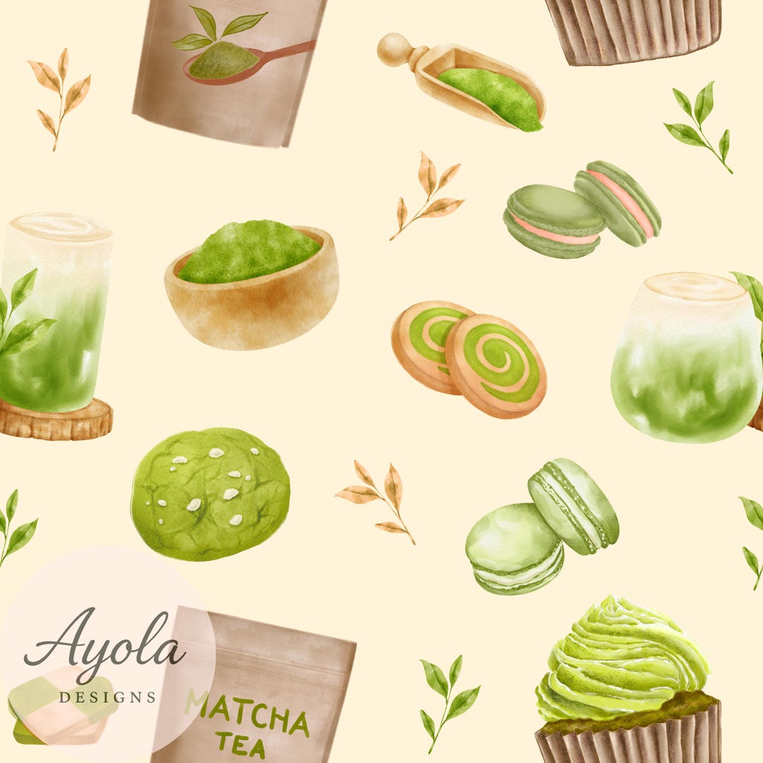 Matcha Green Pattern Matcha Green Tea Seamless Pattern: Digital Paper Backgrounds (PNG ...
