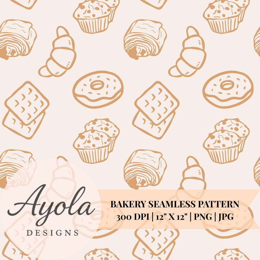 Bakery Pattern Line Bakery Line Art Seamless Pattern Digital Paper (3 PNG + 2 JPG) - Etsy