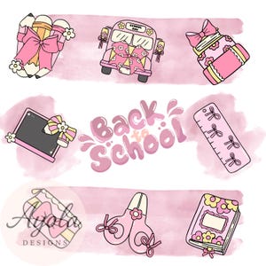 Back to School Seamless Pattern | Pencil with pink bow seamless, Pink School Supplies Clipart, Girly pink bow Digital Paper for Sublimation