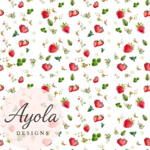 Strawberry Garden Seamless Pattern: Cottage Watercolor (Digital Download, 12x12in PNG/JPG Files)