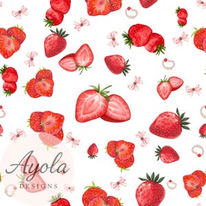 Strawberry Seamless Pattern: Cottage Watercolor Floral Background (Digital Download)