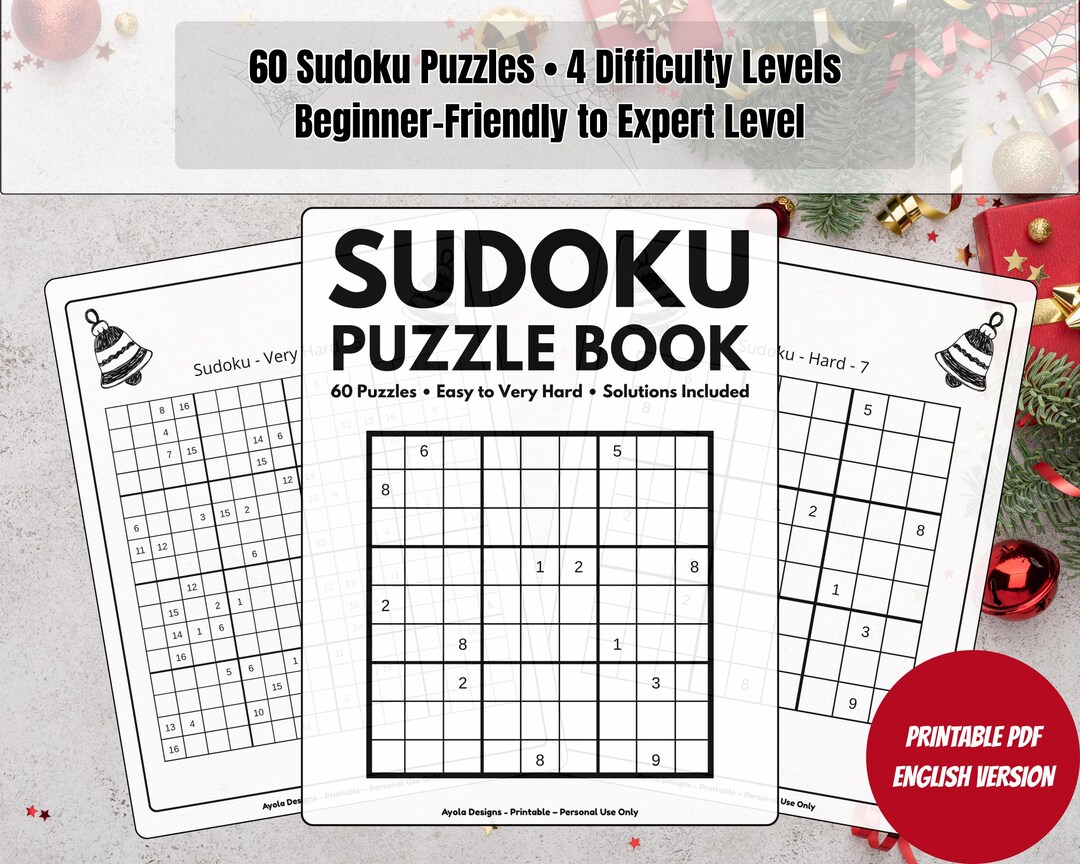60 Sudoku Puzzles Book Printable PDF - Easy Medium Hard Very Hard With