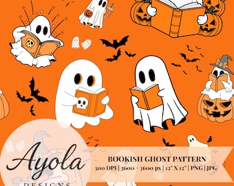 Halloween Ghost Seamless Pattern: Spooky Digital Paper (PNG & JPG Instant Download)
