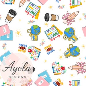 Teacher seamless pattern |Back to School Seamless Pattern | Pencil bows seamless|Kawaii Clipart|Book Lover, Planner, For Sublimation