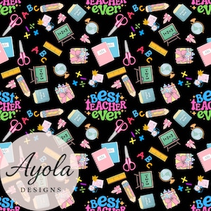 Teacher seamless pattern |Back to School Seamless Pattern | Pencil bows seamless|Best Teacher Ever|Book Lover, Planner, For Sublimation