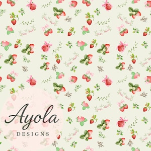 Strawberry Garden Seamless Pattern: Cottage Watercolor Floral (Digital Download)