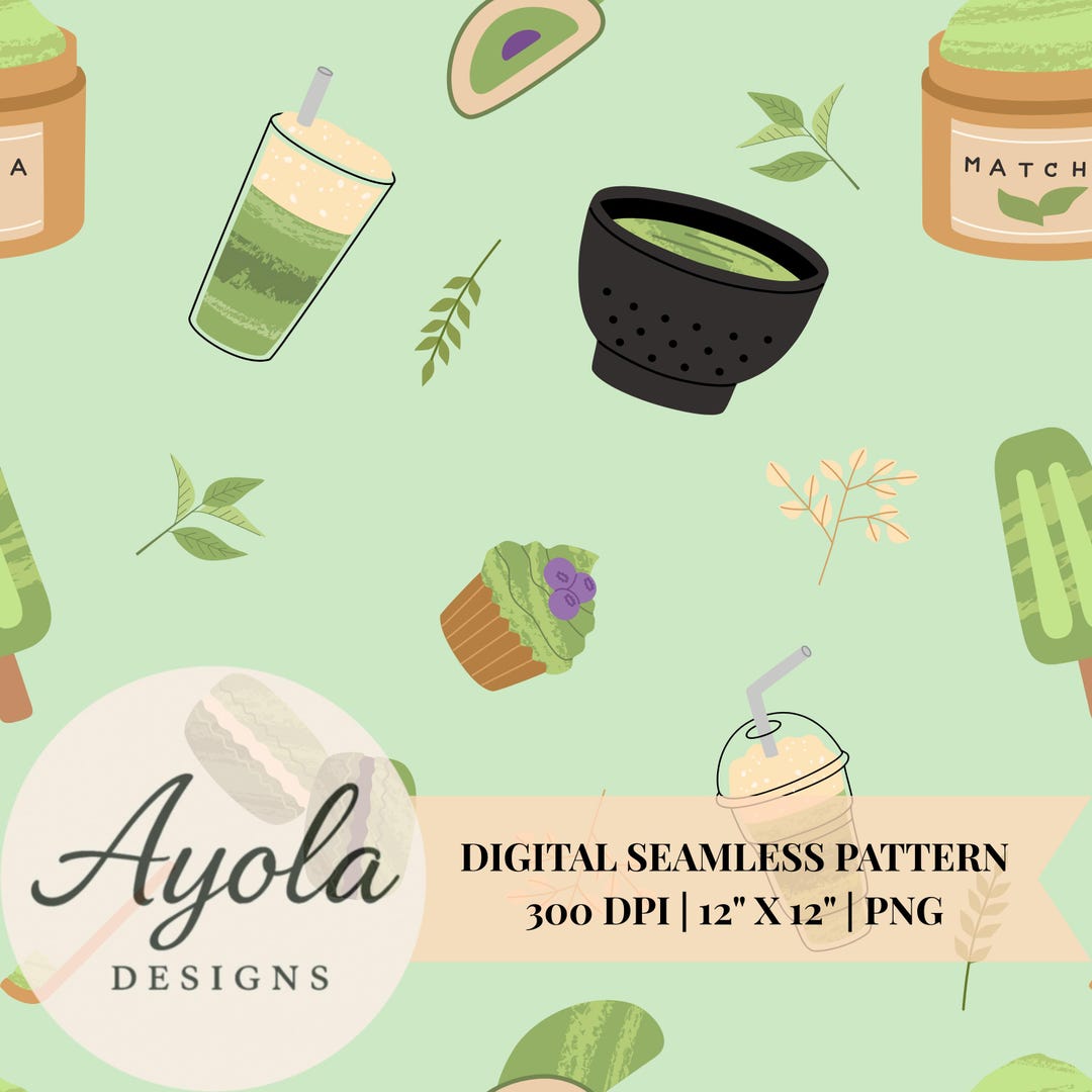Matcha Design Pattern Matcha Seamless Pattern – Green Tea Ice Cream, Cupcake, Drink (PNG ...