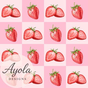 Strawberry Seamless Pattern: Cottage Watercolor Floral Background (Digital Download, 12x12in PNG & JPEG Files)