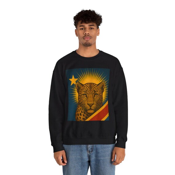 Congo Leopard Sweatshirt, Unisex Crewneck, African Apparel, Wildlife Lover Gift, Cultural Statement, Cozy Layer