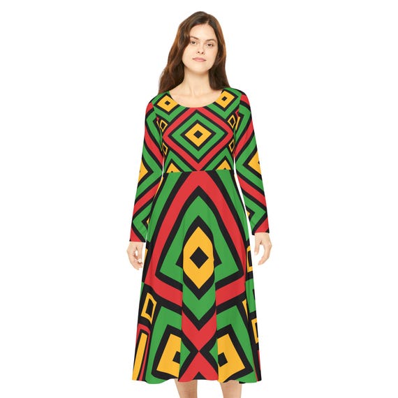 Vibrant Long Sleeve Dance Dress, Perfect for Performances, Dance Recitals, Parties, Festivals, Costume Events