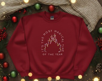 Embroidered Disney Christmas Castle Sweatshirt, Holiday Lights Crewneck