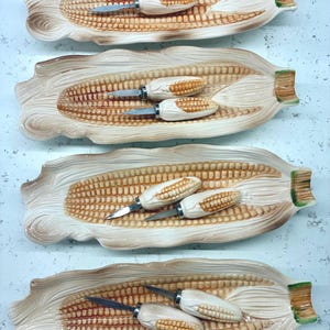 Vintage Ceramic Corn Serving Dishes with Skewers Made in Japan