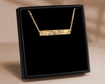Sterrenkaartketting | Aangepaste datum en locatie rekstokketting | Hemels cadeau voor haar
