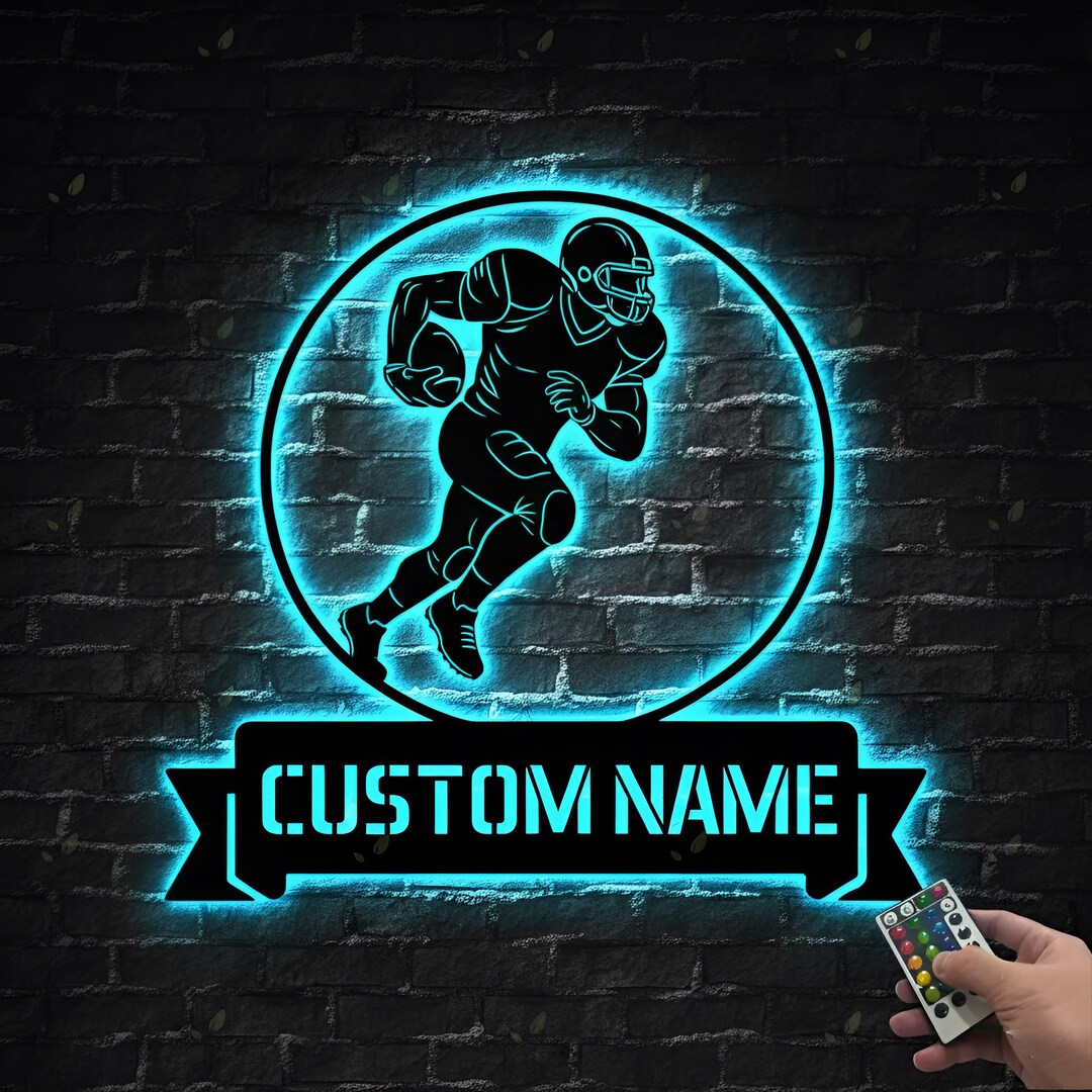 Football Player Sign Examples Custom Football Player Metal Sign, Personalized Football Name Sign, LED ...