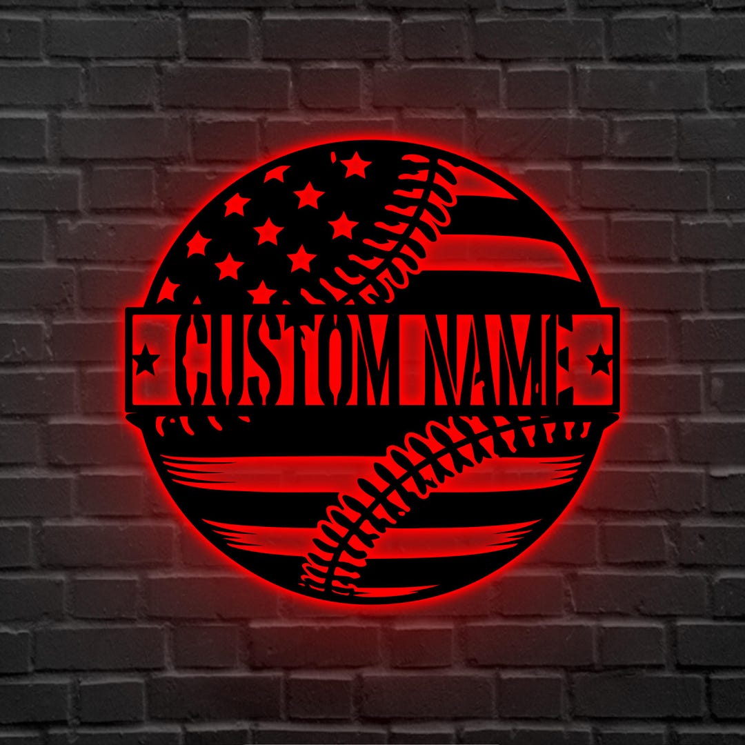 Personalized Baseball LED Metal Sign, Custom Name Sports Wall Decor ...