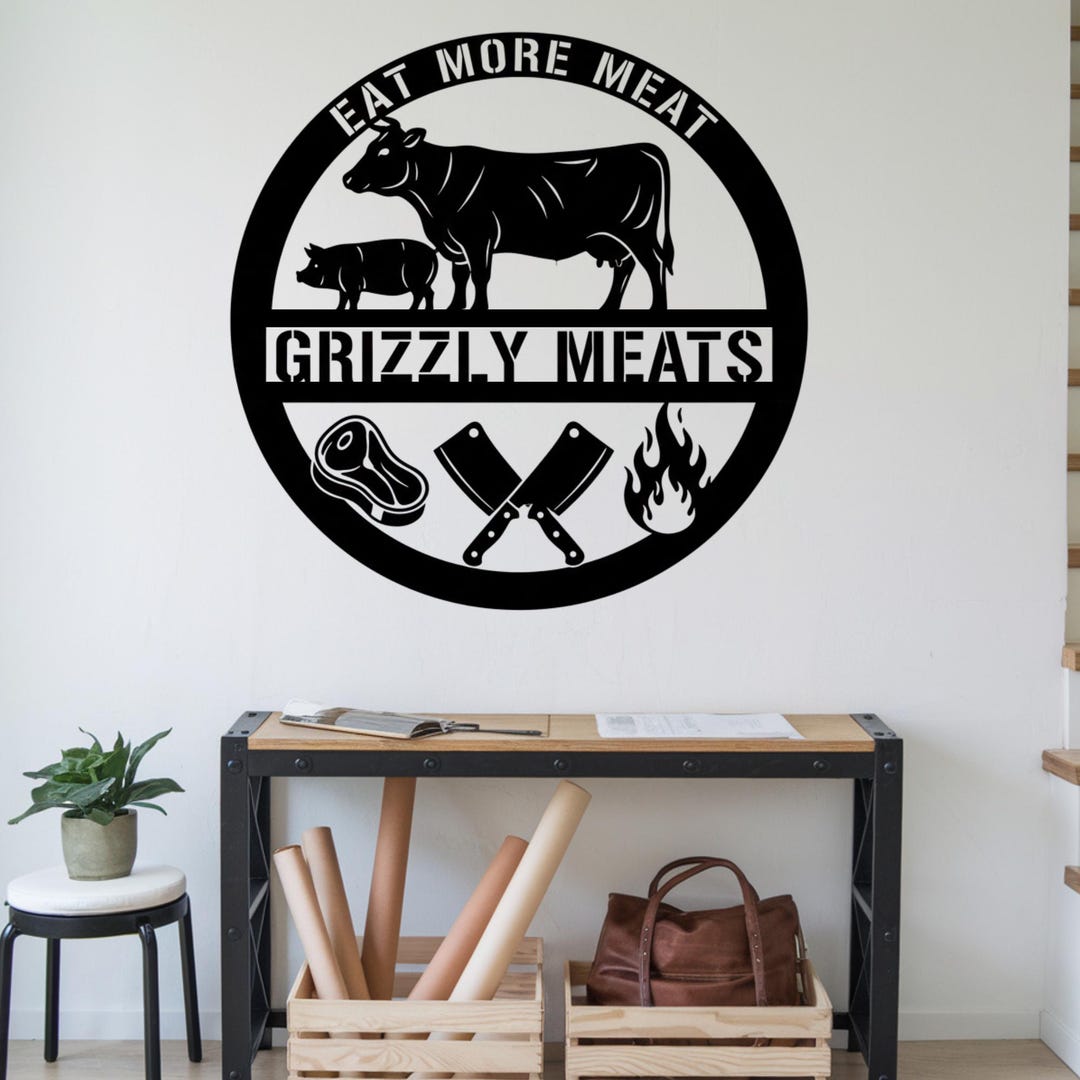 Custom Butcher Shop Metal Sign, Eat More Meat Wall Art, BBQ Lover Decor ...