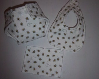 Baby Doll Diaper/bib/wipe - FDDBMD 11 Set - Size Med - Ready to Ship - adjustable such as bitty baby