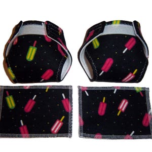 Doll Cloth Diapers/wipes - Set 09, 10 - Sold Separately, Size Sm - reusable adjustable for dolls waist 8 to 11 inches - doll not for sale
