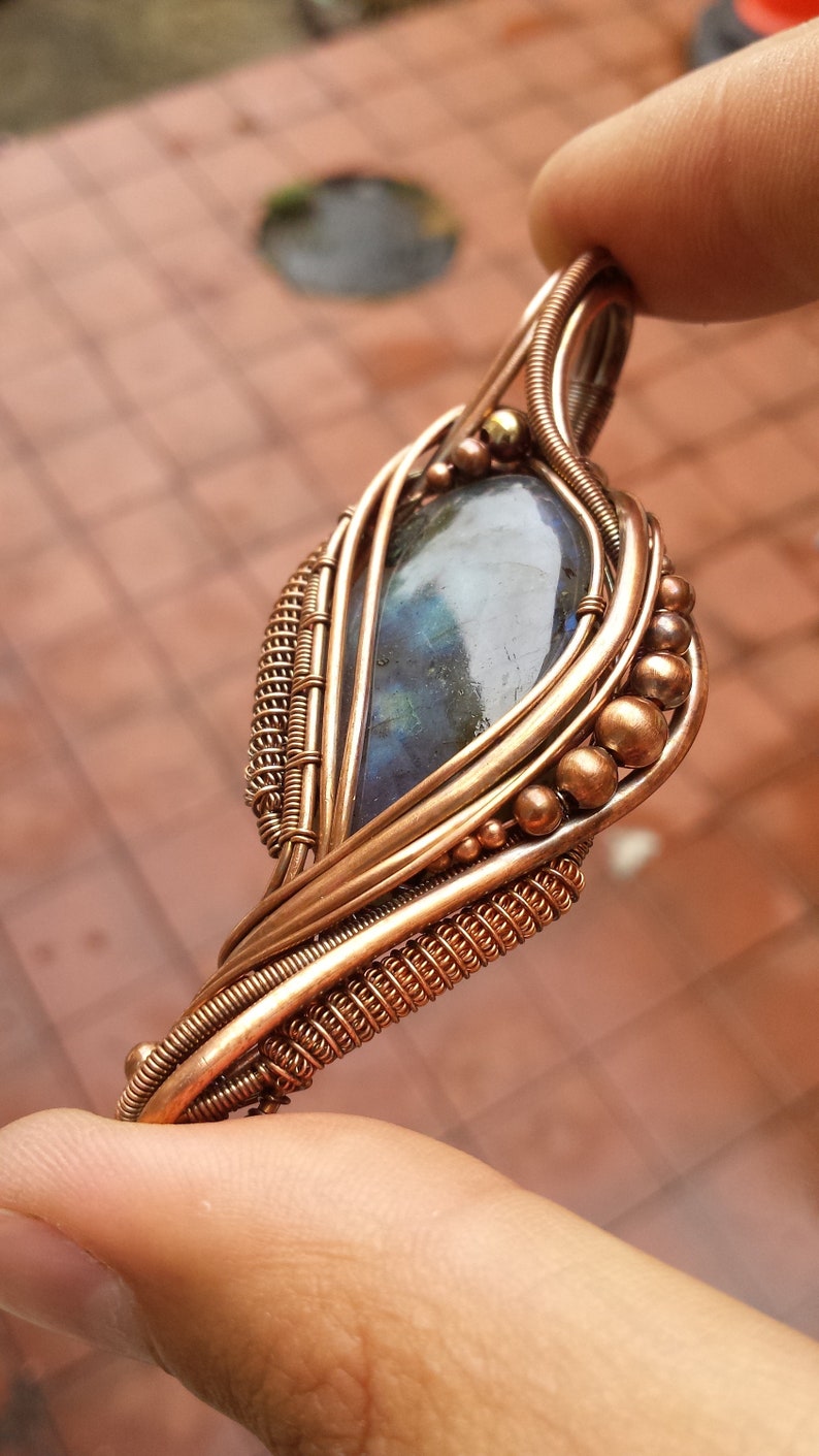 Flashy Labradorite & Copper Wire Wrap Pendant Etsy