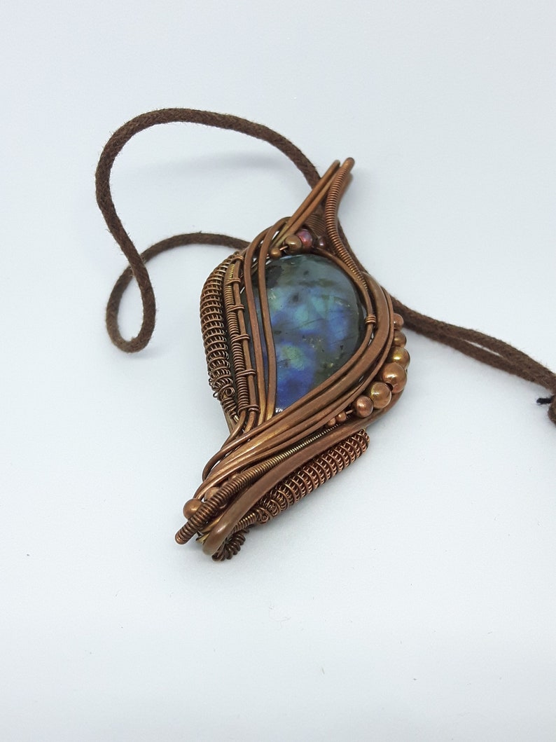 Flashy Labradorite & Copper Wire Wrap Pendant Etsy