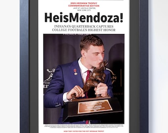 "2025 Indiana Football - ""HeisMendoza!""" - Heisman Trophy Saison gerahmte Zeitung
