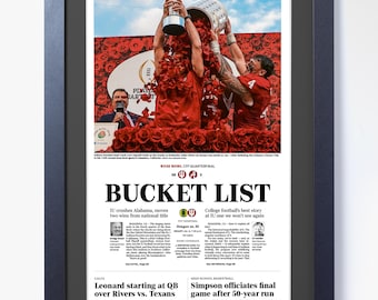 2025 Indiana Football - “Bucket List” – Rose Bowl Domination vs Alabama Football Framed Newspaper