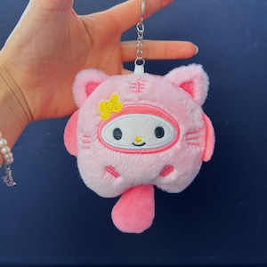 Mymelody plushie Key Charms, cute cat plushie keychain, plushie charm for backpack, purse, key, kawaii animal plushies, gift for her