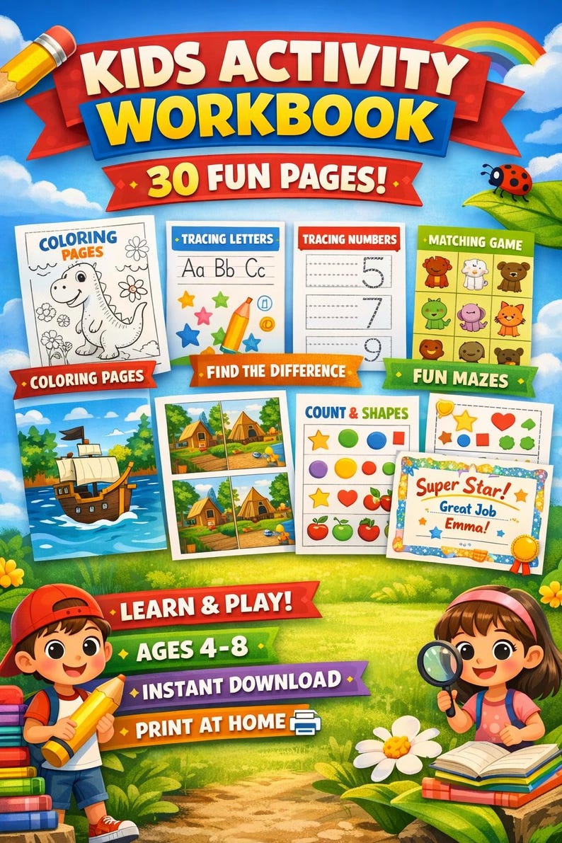 Personalized Kids Activity Workbook | Printable Learning Games (PDF ...