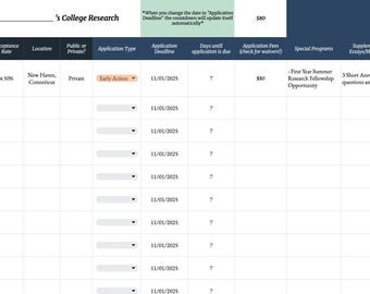 Suivi des candidatures universitaires | Modèle Google Sheets | Téléchargement numérique
