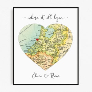 Where We Met Map, Bridal Shower, Anniversary or Valentine Gift, Where it all Began Engagement Gift, Unique Custom Location Map Print