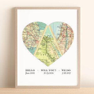 Custom Where We Met Map, Personalized  Hello Will You I Do Map Gift for Couples, Met Engaged Married Location Heart Map Print