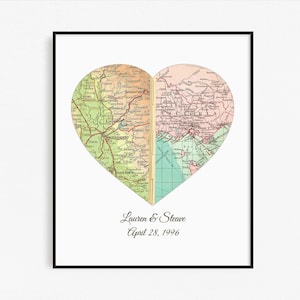 Personalized Heart Map Custom Gift for Husband/Wife/Couples | Valentines Day, Anniversary or Engagement Custom Map Art Print