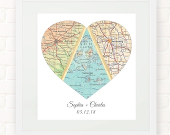 Heart Map Wedding/Anniversary Gift for Couple/Bride | Custom Bridal Shower/Newlyweds Gift, Personalized Engagement Location Print