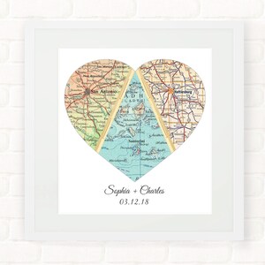 Heart Map Engagement Gift for Couple, Wedding/Anniversary Gift | Personalized Map Heart Art Print, Custom Bridal Shower Gift for Bride