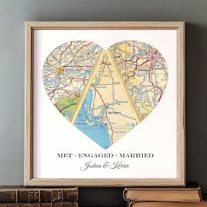 Couples Travel Map Art Custom Wedding Anniversary Gifts for Wife | Engagement Gift for Couple | Housewarming Vintage Wall Art Print