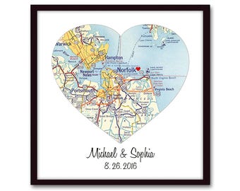 Personalized Map Custom Engagement/Wedding Gift for Couple | Heart Map Anniversary Gift, Where We Met Engagement Location Art Print